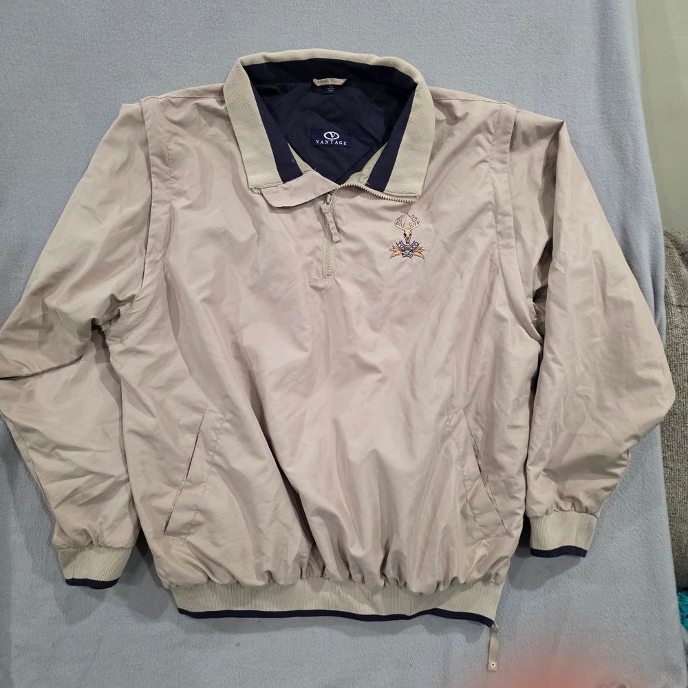 Vantage Tobacco Road Pullover Windbreaker Jacket Mens Large Tan Quarter Zip Deer